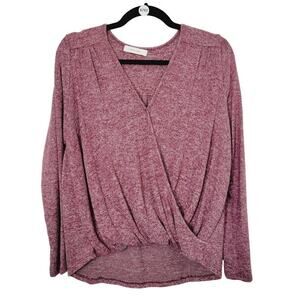White Willow Womens Maroon Super Soft Knit Faux Wrap Long Sleeve Top Size Small